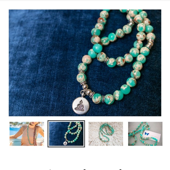 Turquoise Mala Bead necklace with charm by Blu Butterfly. 🦋 - Picture 2 of 4